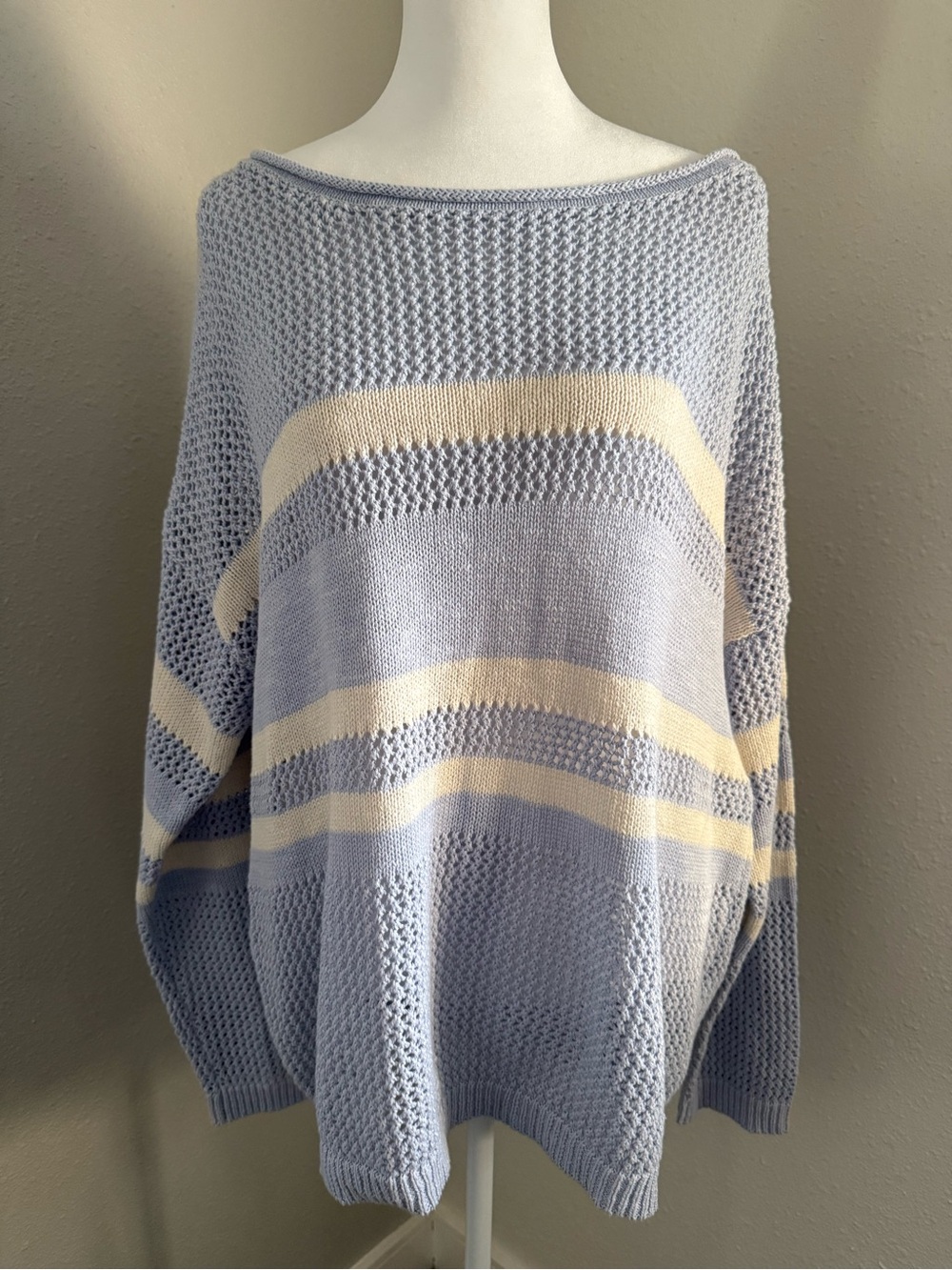 NWT Sanctuary 1X Blue Cream Stripe Boat Neck Knit Sweater Plus Size